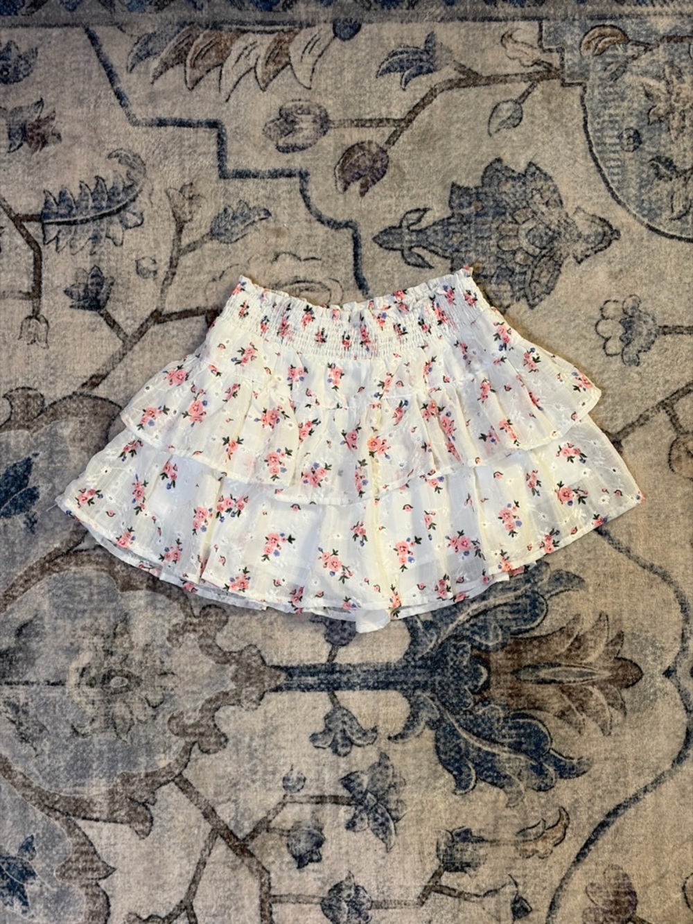 White Floral Tiered Mini Skirt